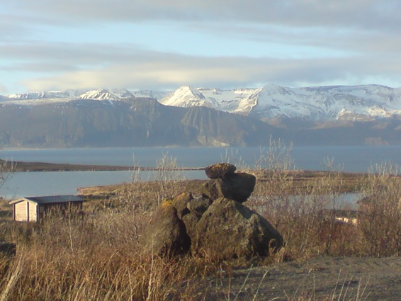 Early spring. The cottages in Husavik North Iceland